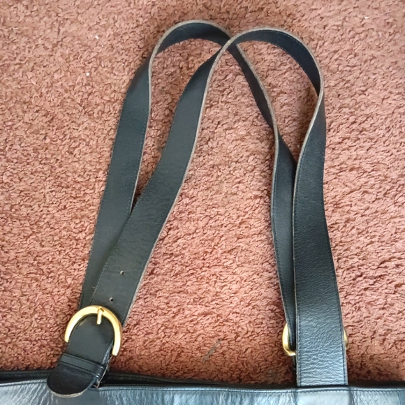 Authentic Large COACH Navy Blue black Genuine Leather top double handle shoulder - Picture 3 of 9